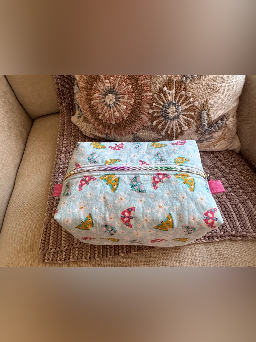 New Quilted Butterfly boxy Cosmetic Bag